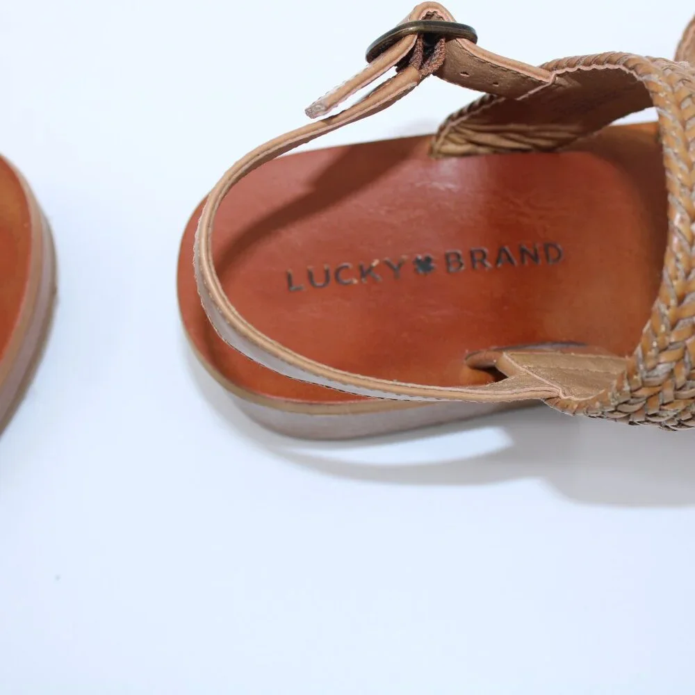Lucky Brand Women's Brown Woven Strap Low Wedge Open Toe Sandals 6.5M - Picture 8 of 10